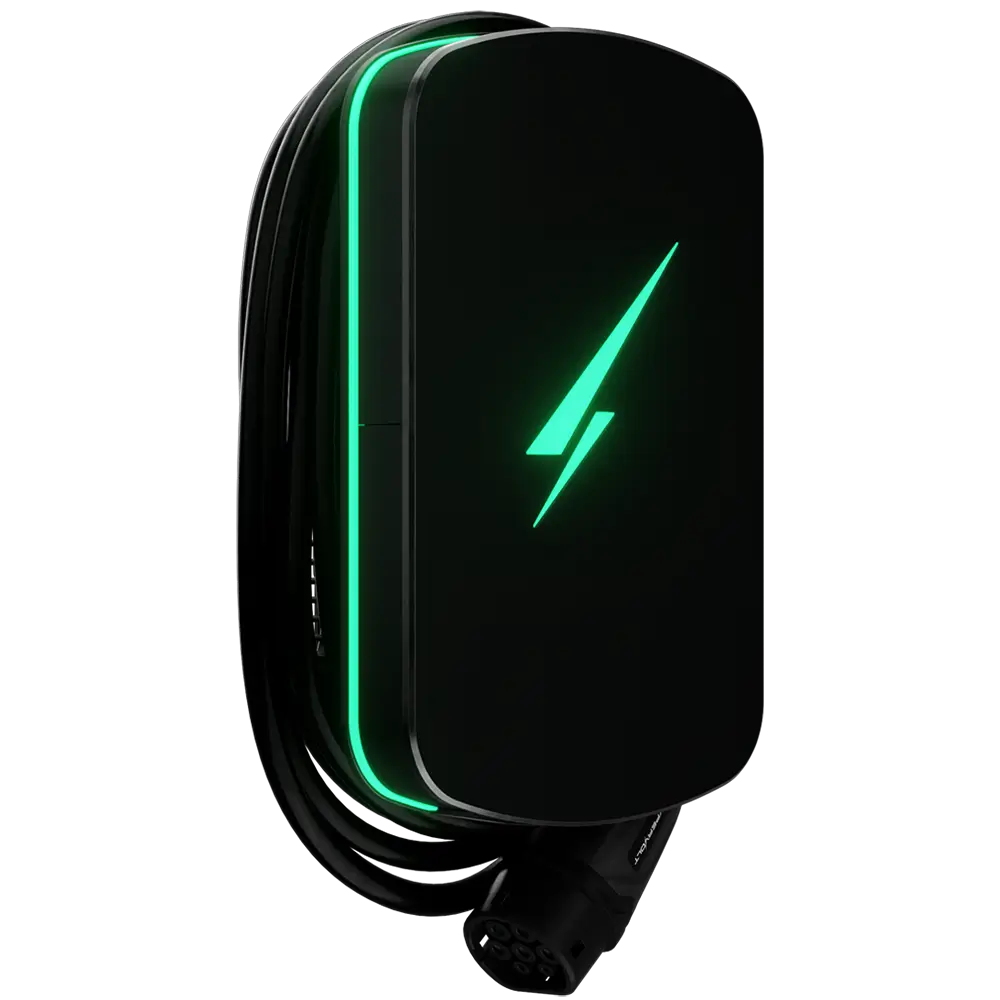 Hypervolt Home 3 Pro EV charger with status LEDs glowing green